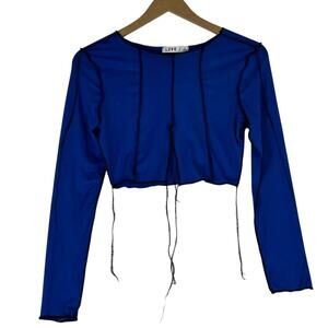 NWT Love J Crop Top Womens M Blue Long Sleeve Contrast Stitch Y2K E-Girl Edgy
